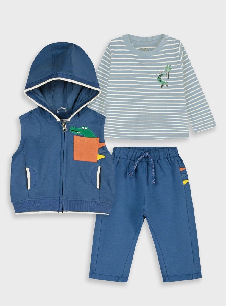 Blue 3Pcs.Infant Tacksuit(Blouse,Cardigan,Pants) for Boys