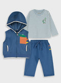 Blue 3Pcs.Infant Tacksuit(Blouse,Cardigan,Pants) for Boys