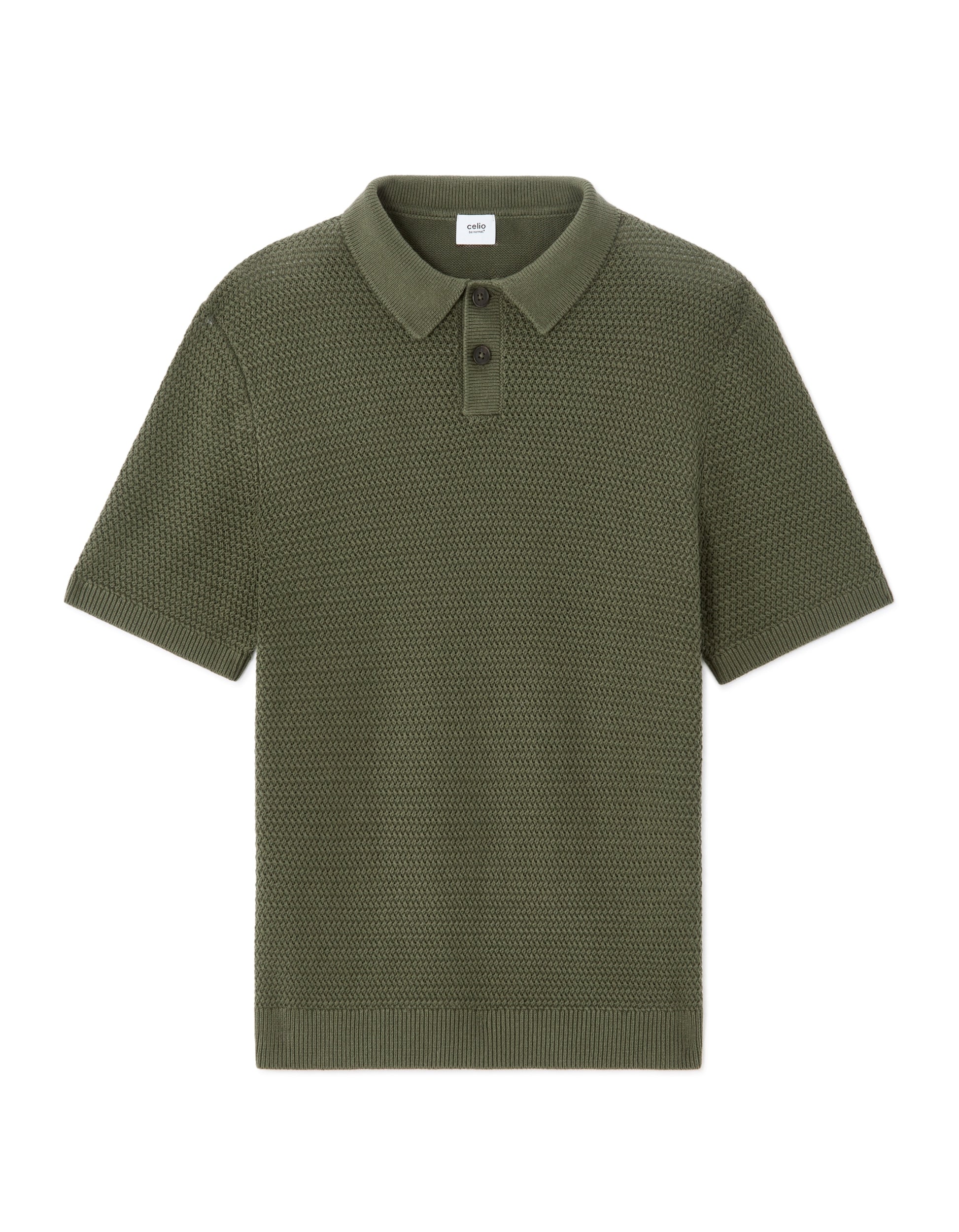 Celio Regular Fit 100% Cotton Waffle Knit Polo - Green