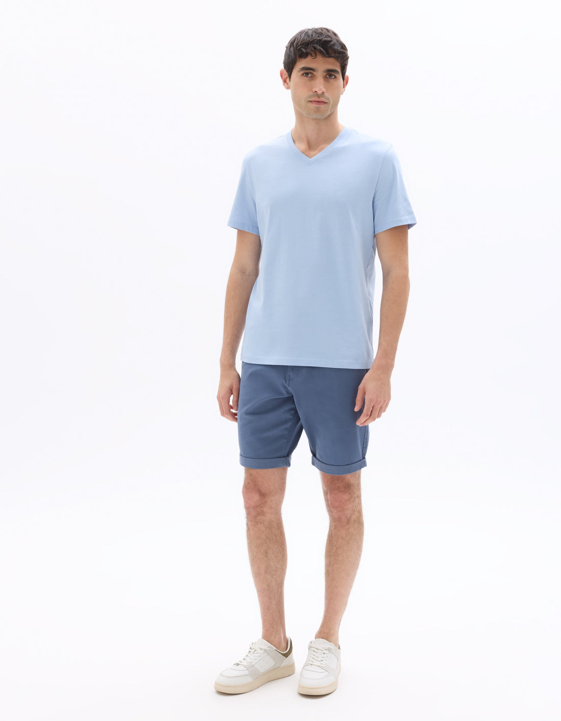 Medium Blue Regular Fit V-Neck 100% Cotton T-Shirt Celio