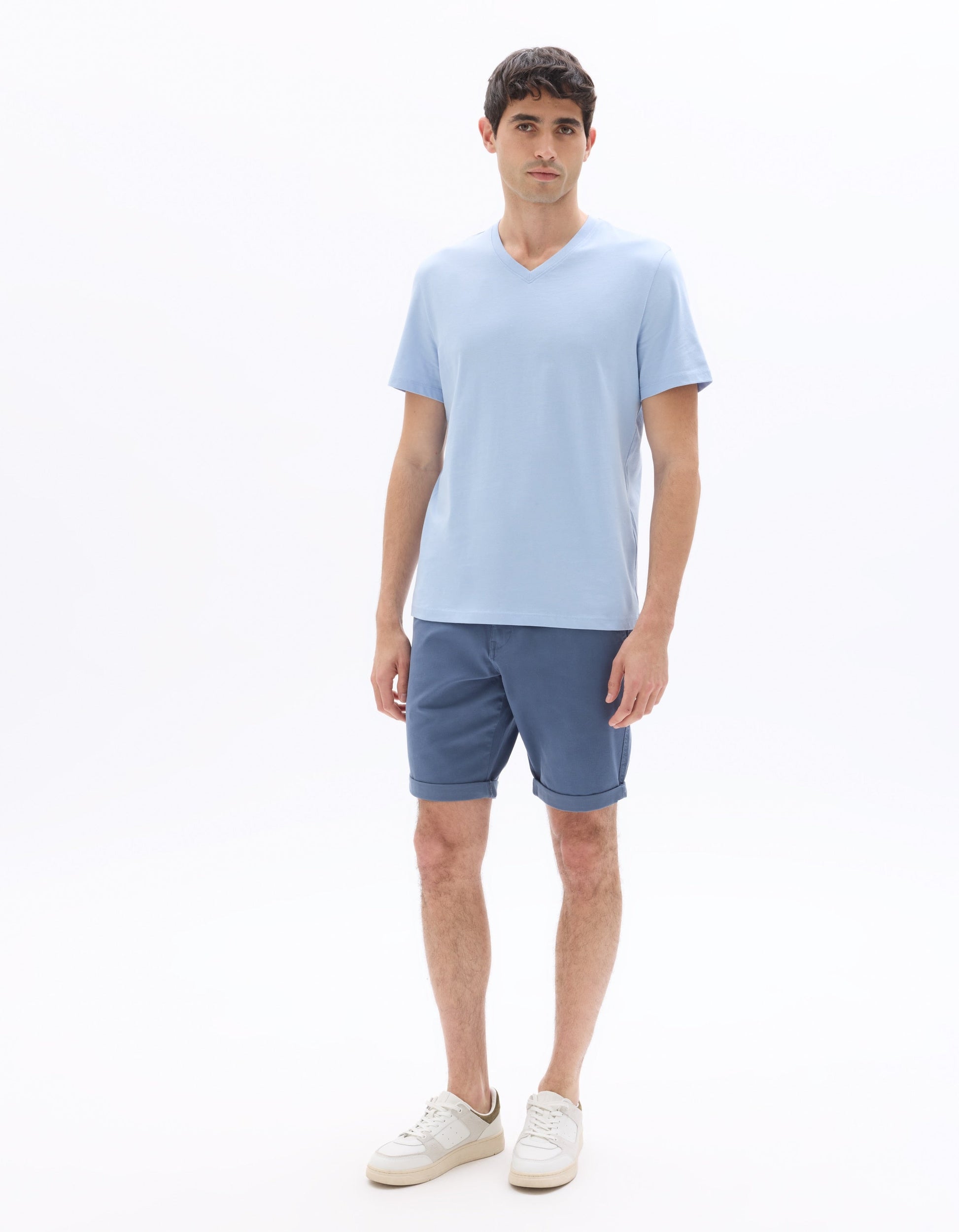Medium Blue Regular Fit V-Neck 100% Cotton T-Shirt Celio
