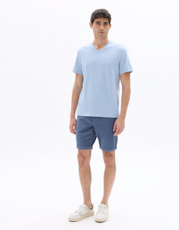 Medium Blue Regular Fit V-Neck 100% Cotton T-Shirt Celio
