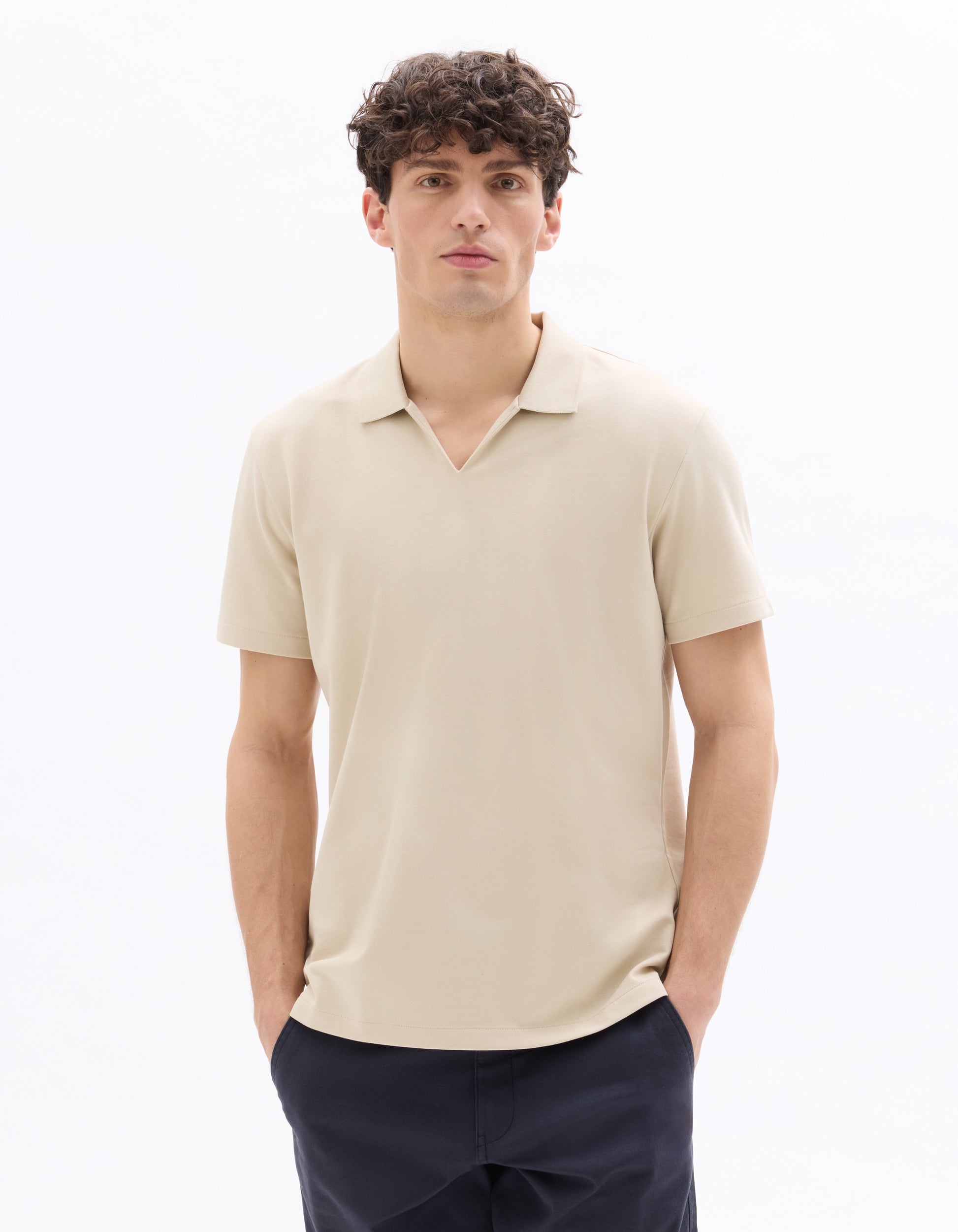 Celio Regular Fit Cuban Collar Cotton Blend Polo - Beige