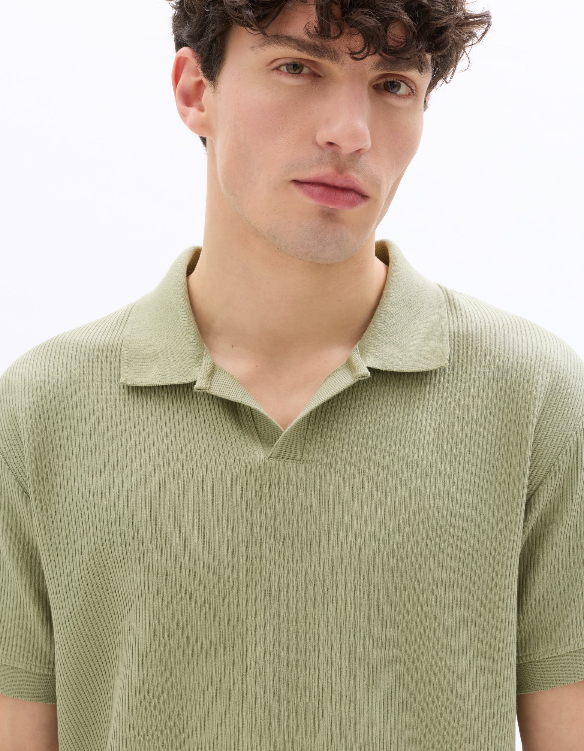 Celio Regular fit ribbed knit 100% cotton polo - Green