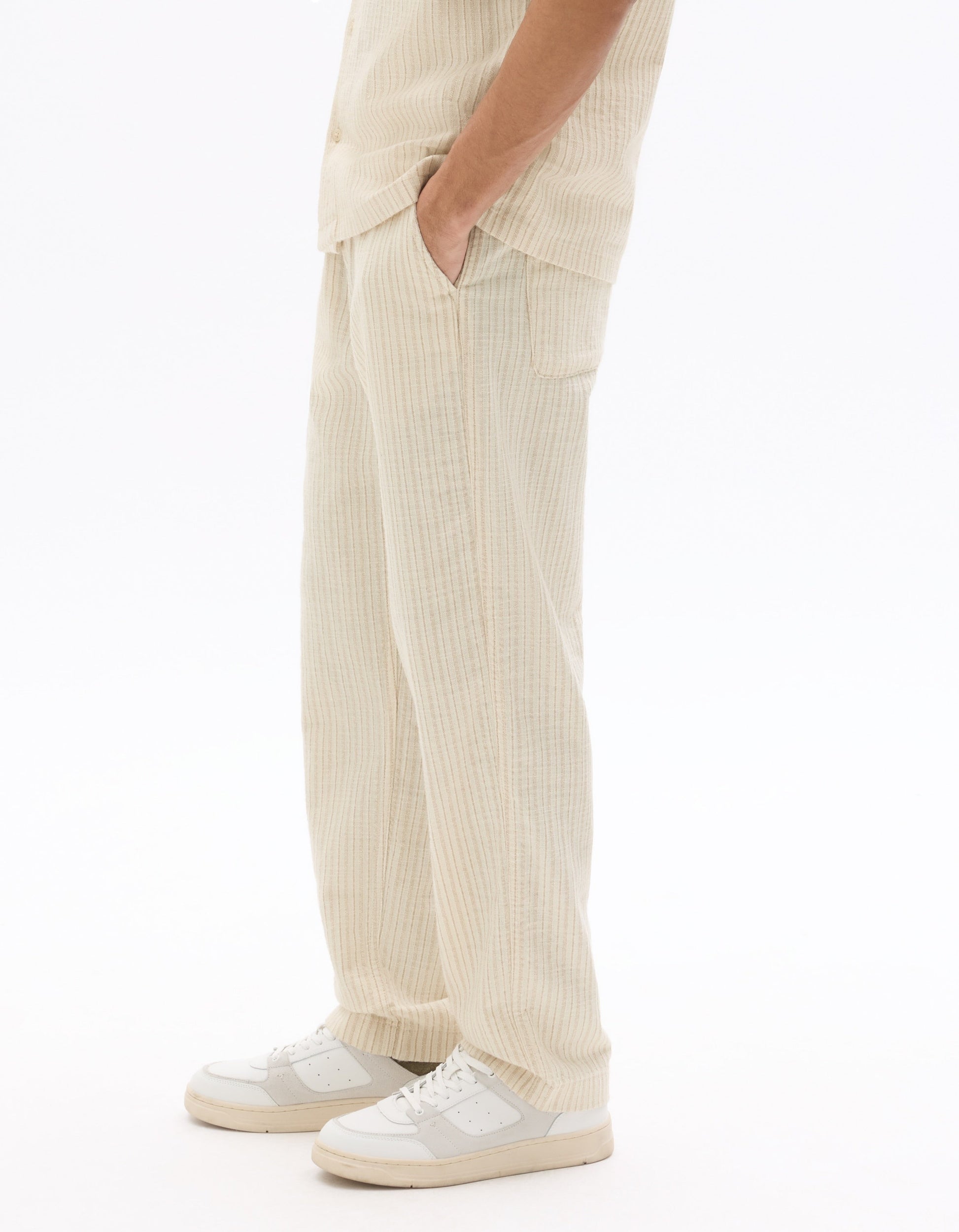 Textured and Striped Straight Leg Pants Celio
