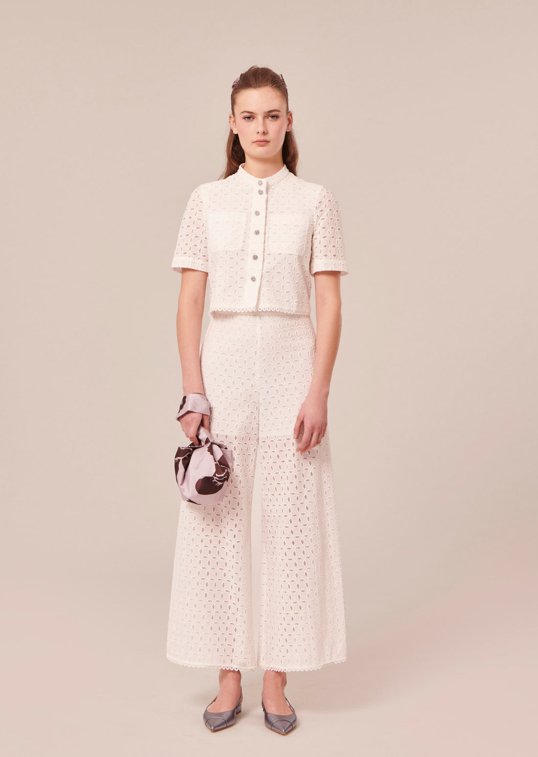 Paquita white embroidered pants by Tara Jarmon Lebanon