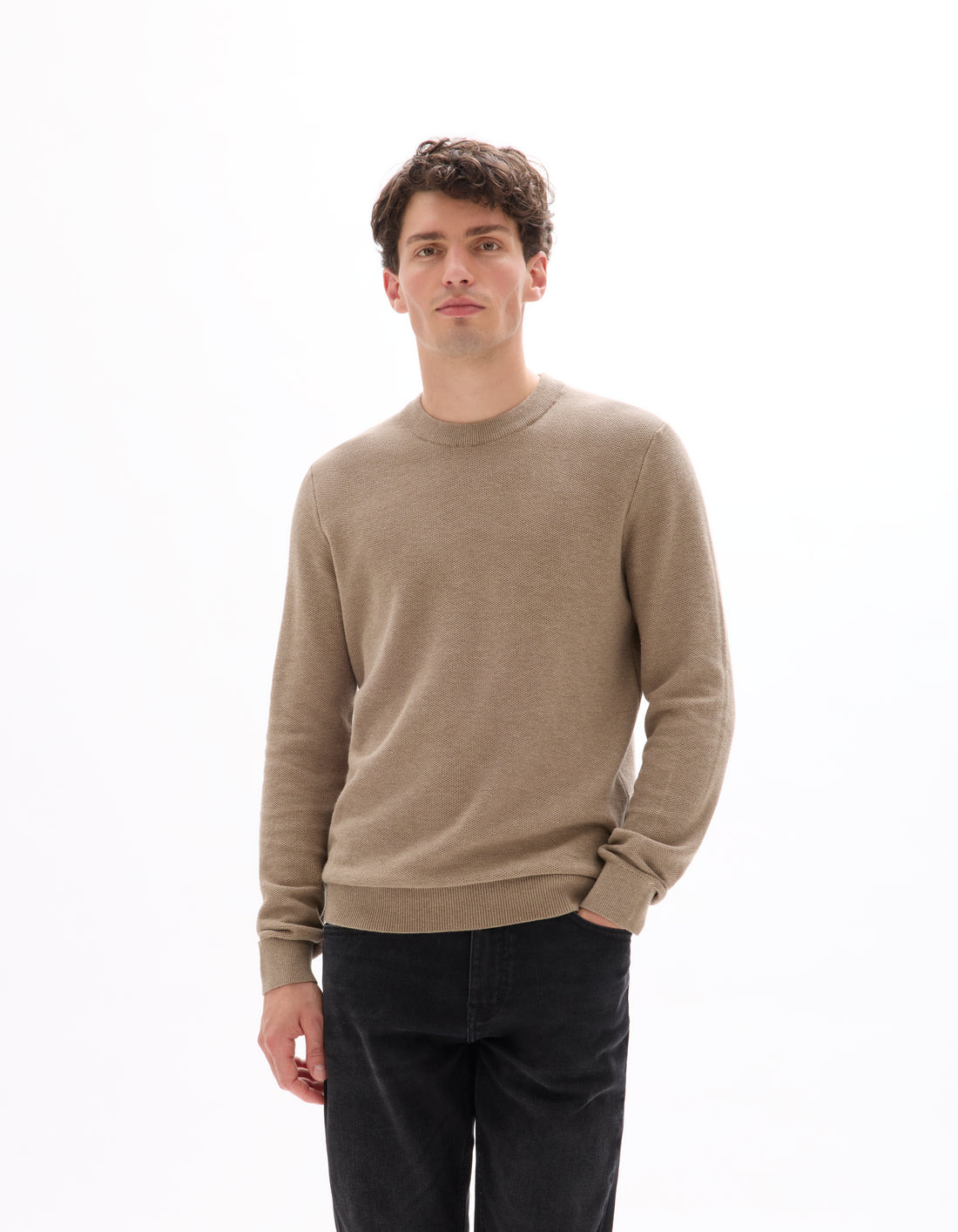 Beige Humus Crew Neck Jumper - Celio Lebanon