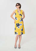 dress in yellow floral printed linen and cotton