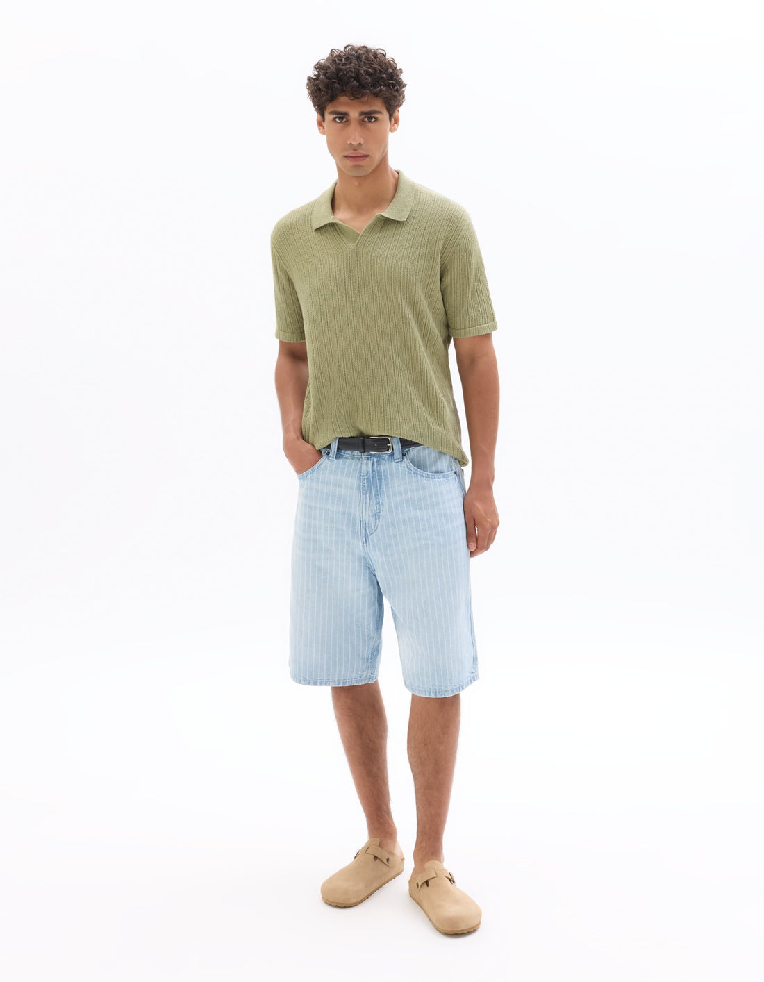 Celio Cotton Blend Short-Sleeved Polo - Green