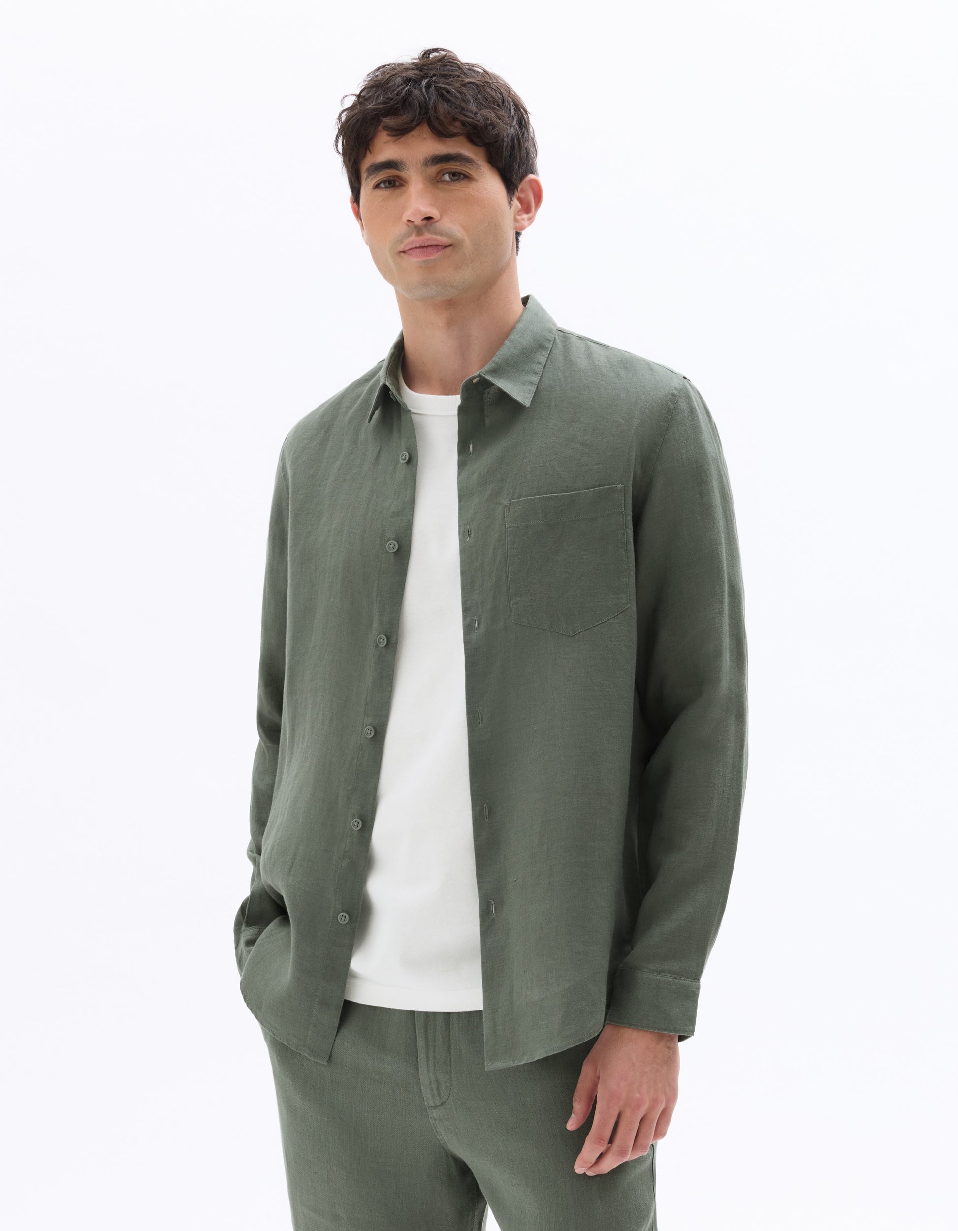 Celio Regular Fit 100% Linen Shirt - Green