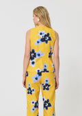 vest in yellow floral printed linen and cotton