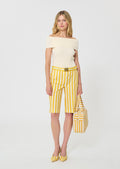 shorts in yellow striped linen and cotton