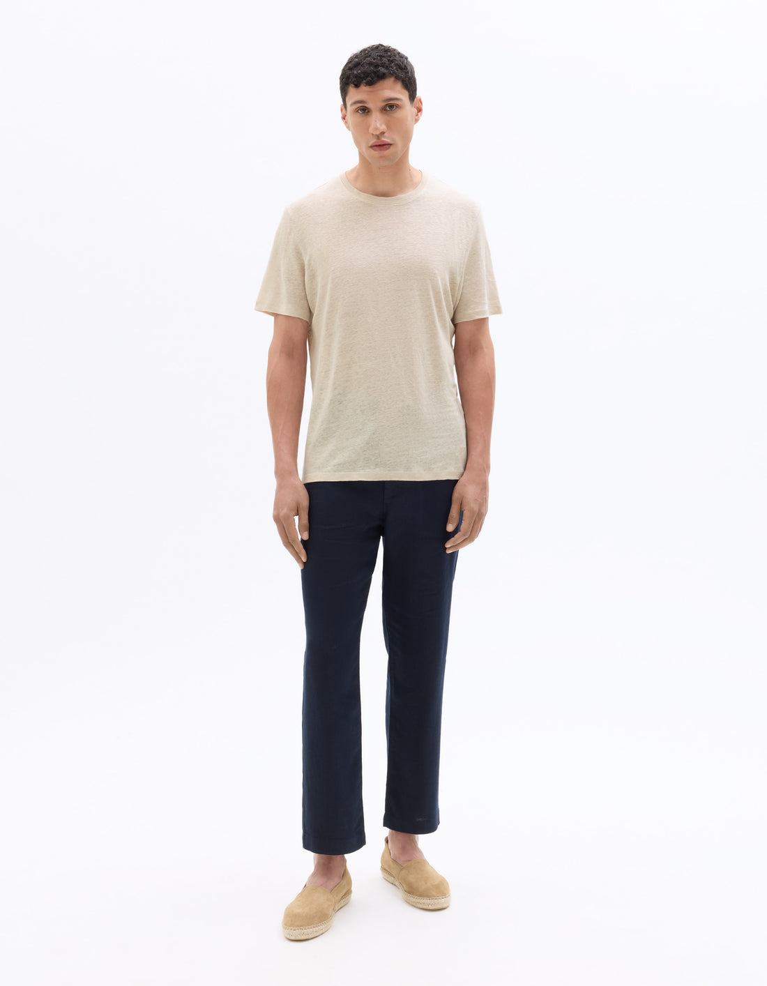 Celio Regular Fit Round Neck 100% Linen T-shirt - Beige