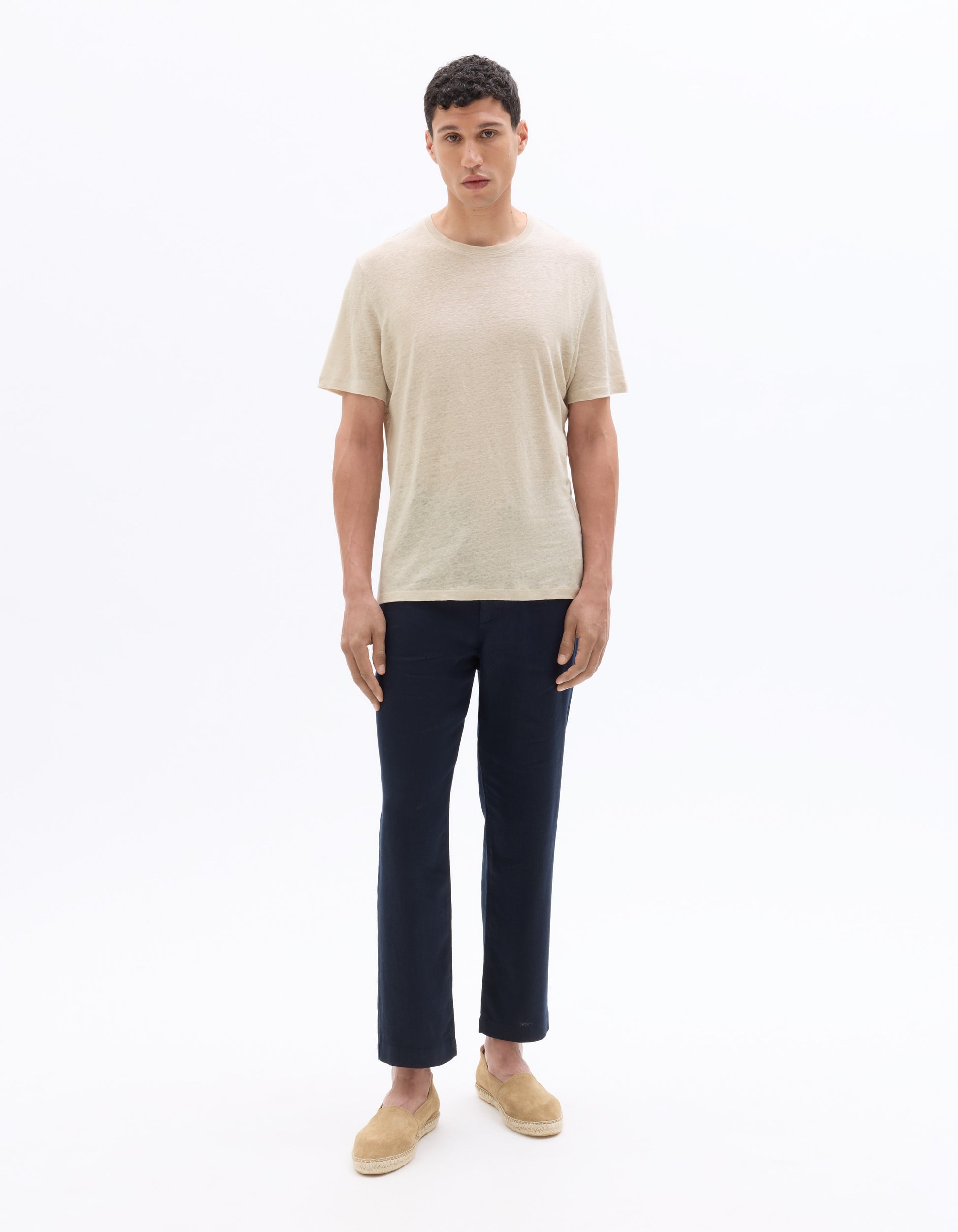 Celio Regular Fit Round Neck 100% Linen T-shirt - Beige