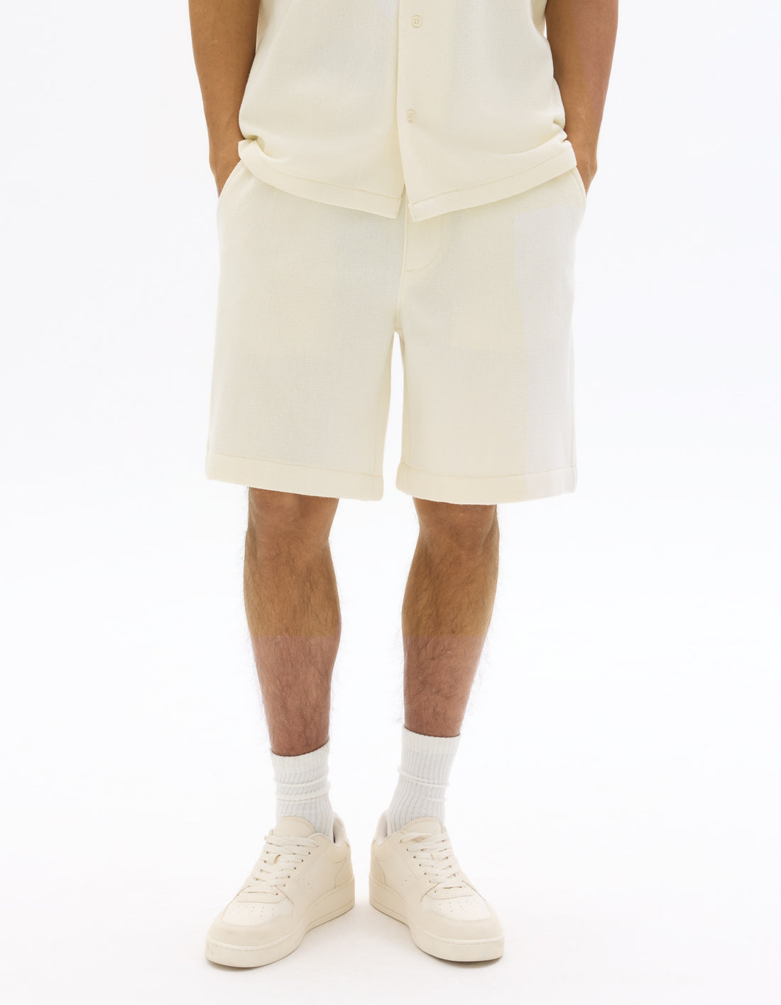 Celio Textured Knit Bermuda Shorts - Beige