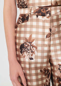 trousers in beige gingham print