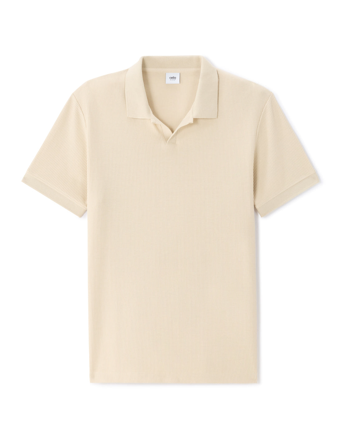 Celio Regular Fit Ribbed Knit 100% Cotton Polo - Beige