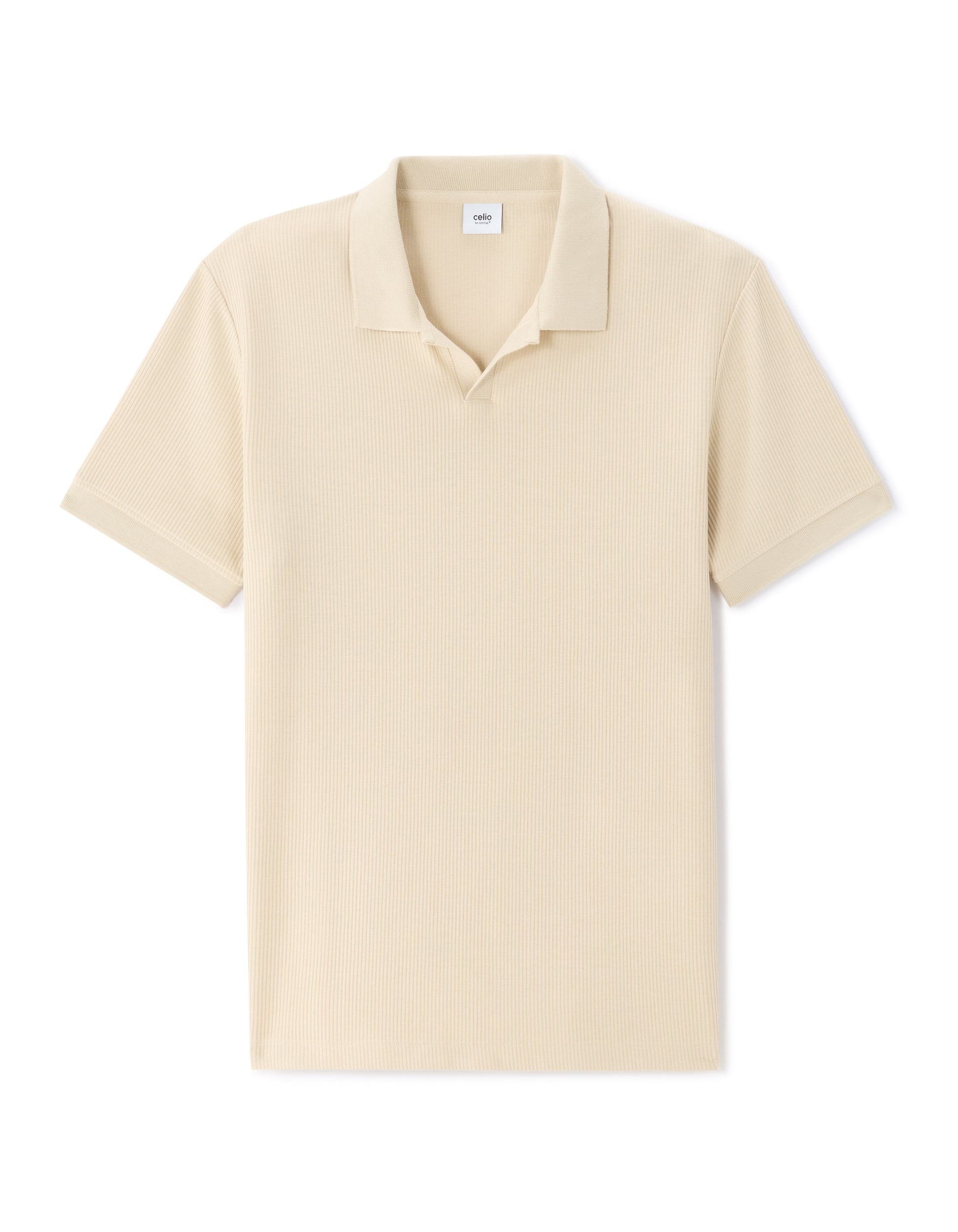 Celio Regular Fit Ribbed Knit 100% Cotton Polo - Beige