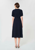 dress in midnight blue fluid crepe