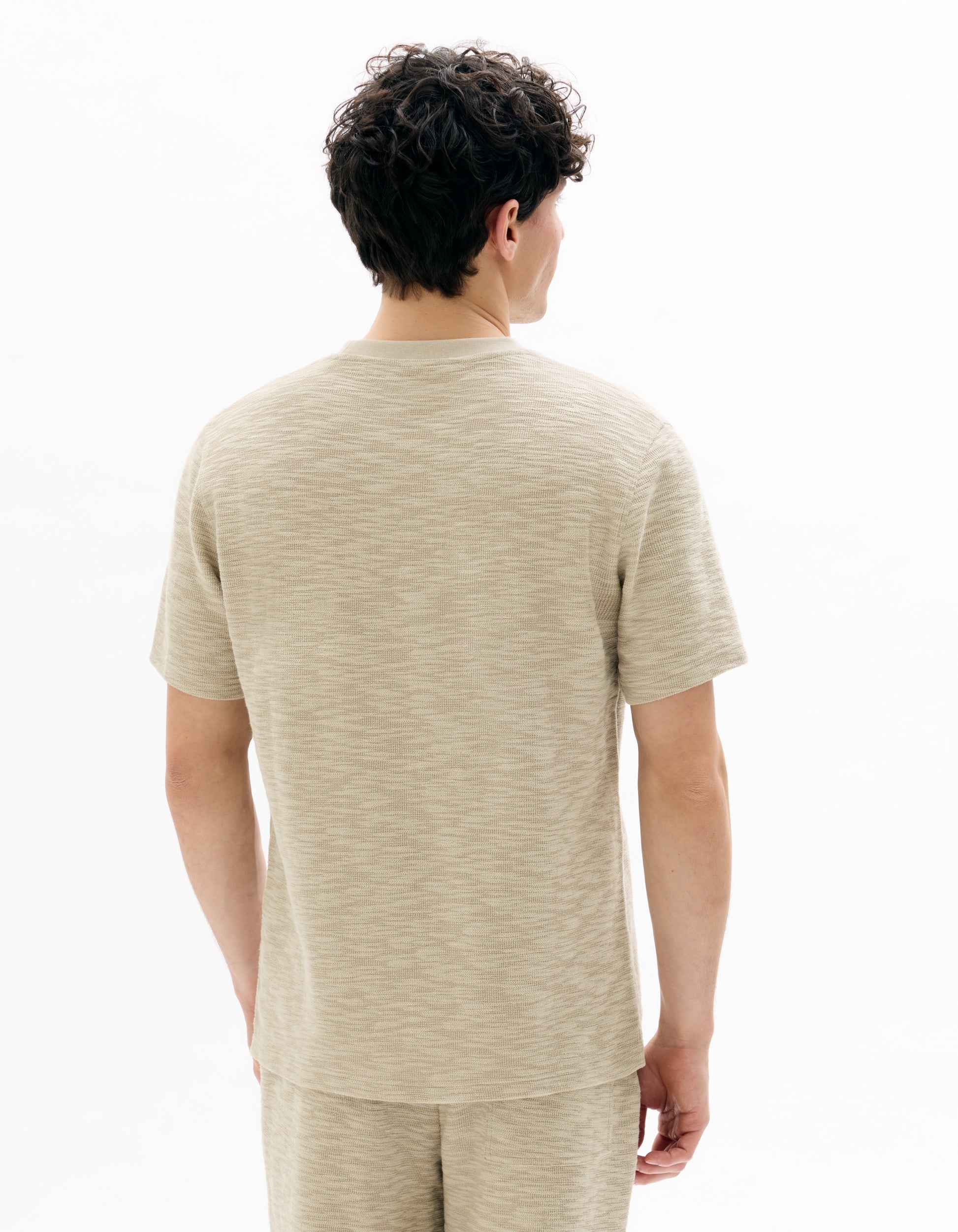 Celio Boxy Crew Neck Bouclé-Effect T-shirt - Beige