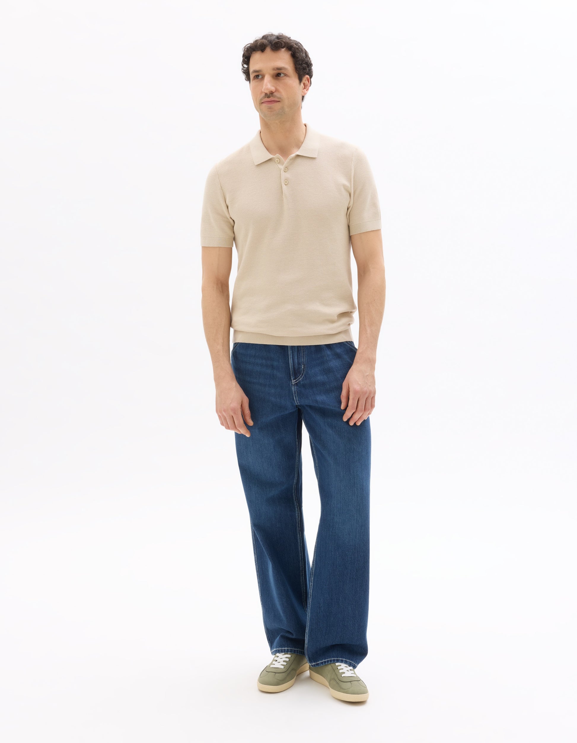 Beige Short Sleeves Polo for Men