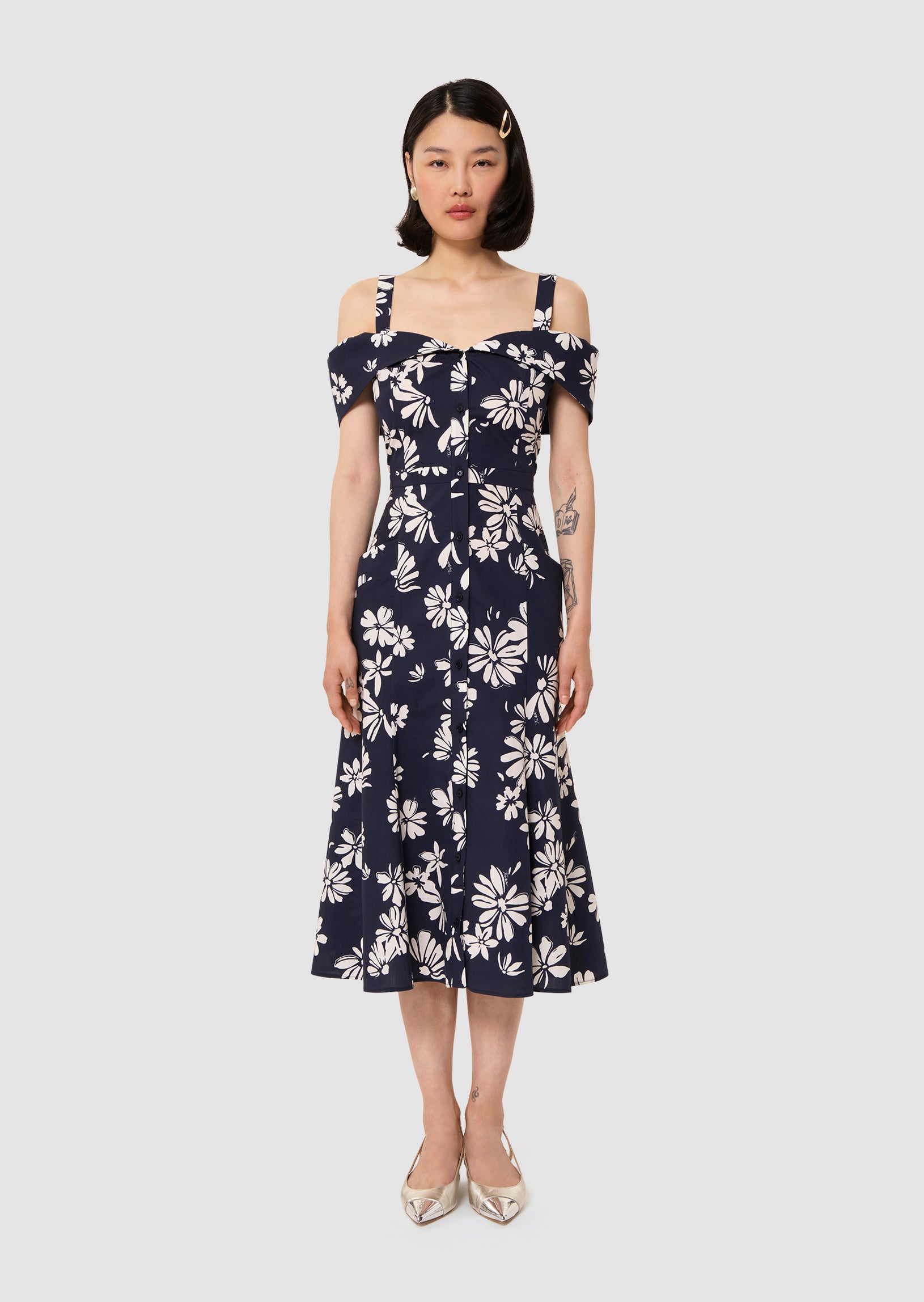 Raquelita midnight blue floral print dress by Tara Jarmon Lebanon
