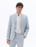 Blue Slim Fit Checked Cotton and Linen Suit Jacket Celio