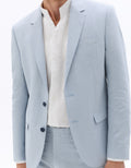 Blue Slim Fit Checked Cotton and Linen Suit Jacket Celio