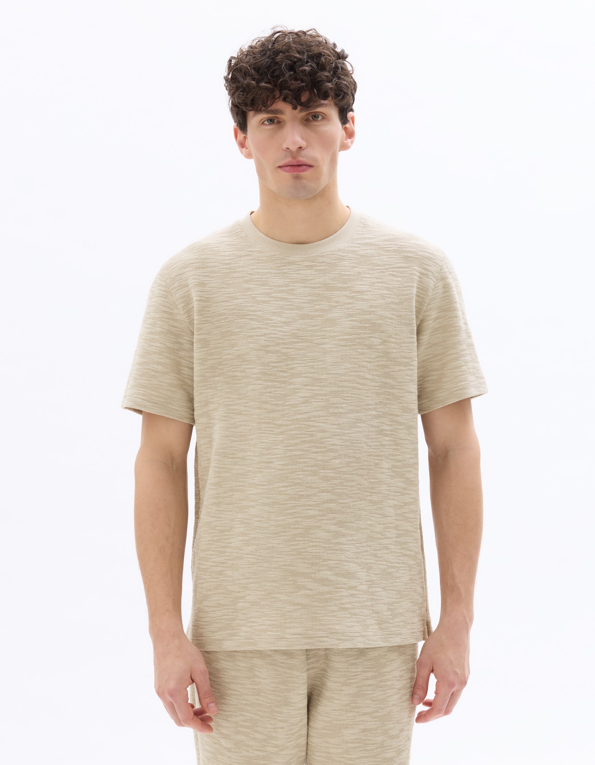 Celio Boxy Crew Neck Bouclé-Effect T-shirt - Beige