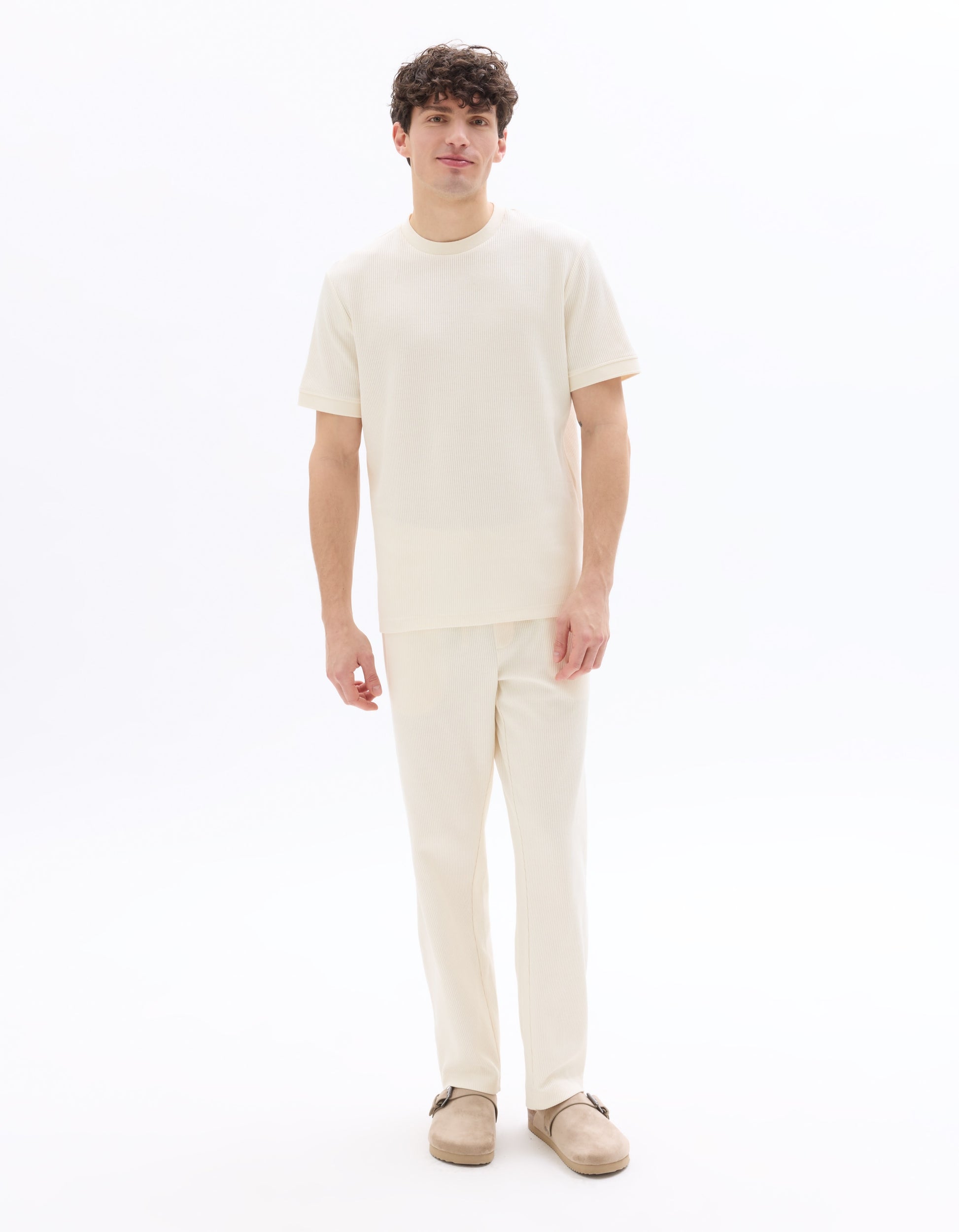Celio Regular fit ribbed knit 100% cotton joggers - Beige