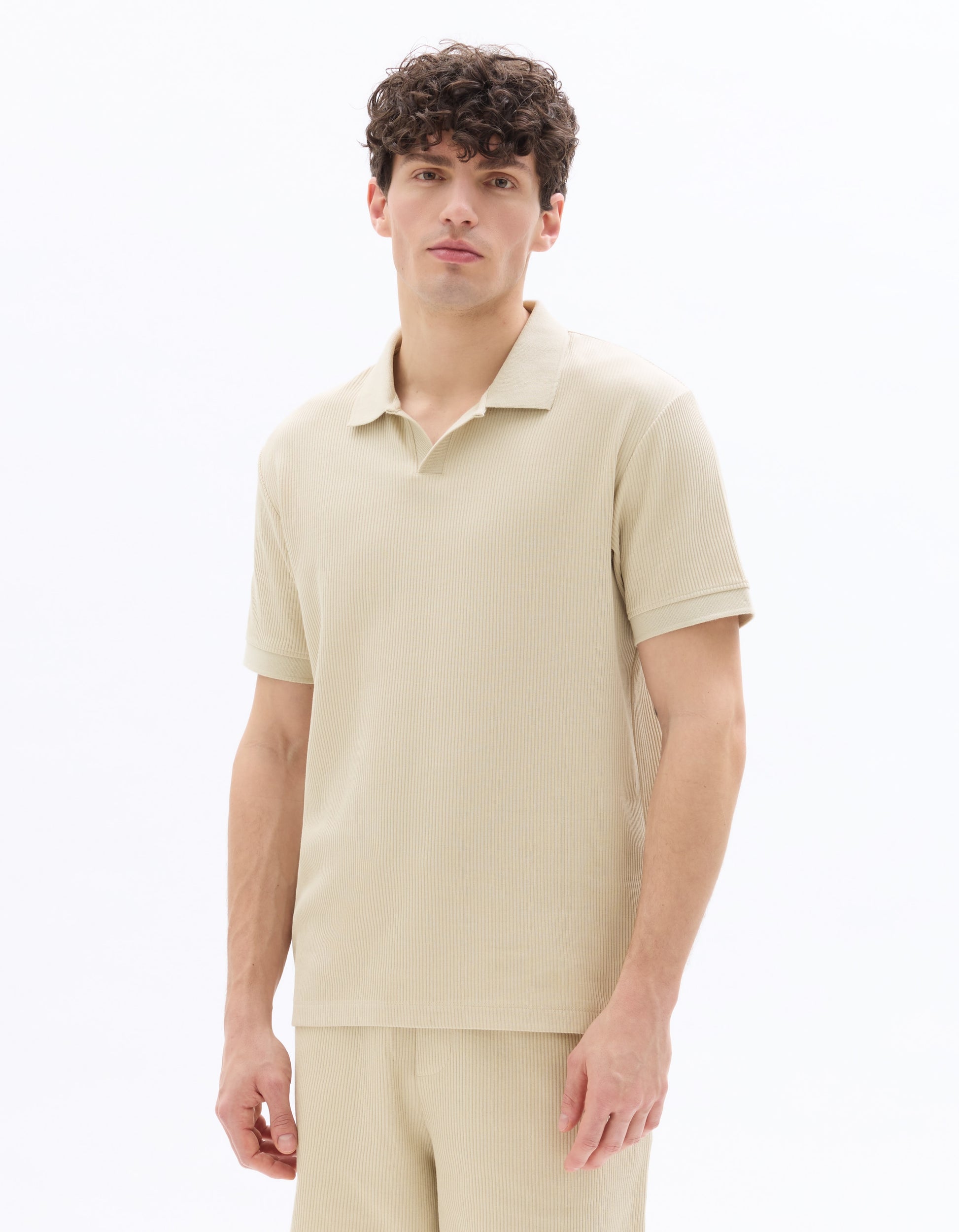 Celio Regular Fit Ribbed Knit 100% Cotton Polo - Beige