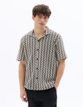 Celio Regular fit striped and textured short-sleeved shirt - Beige