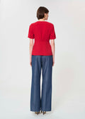 top in red fluid crepe