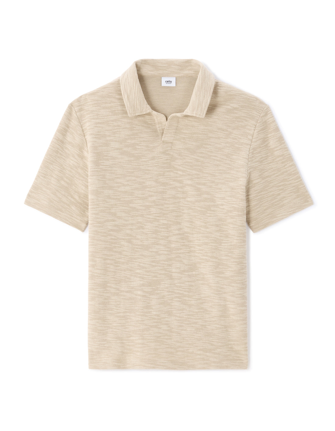 Celio Regular Fit Cuban Collar Bouclé Effect Polo - Beige