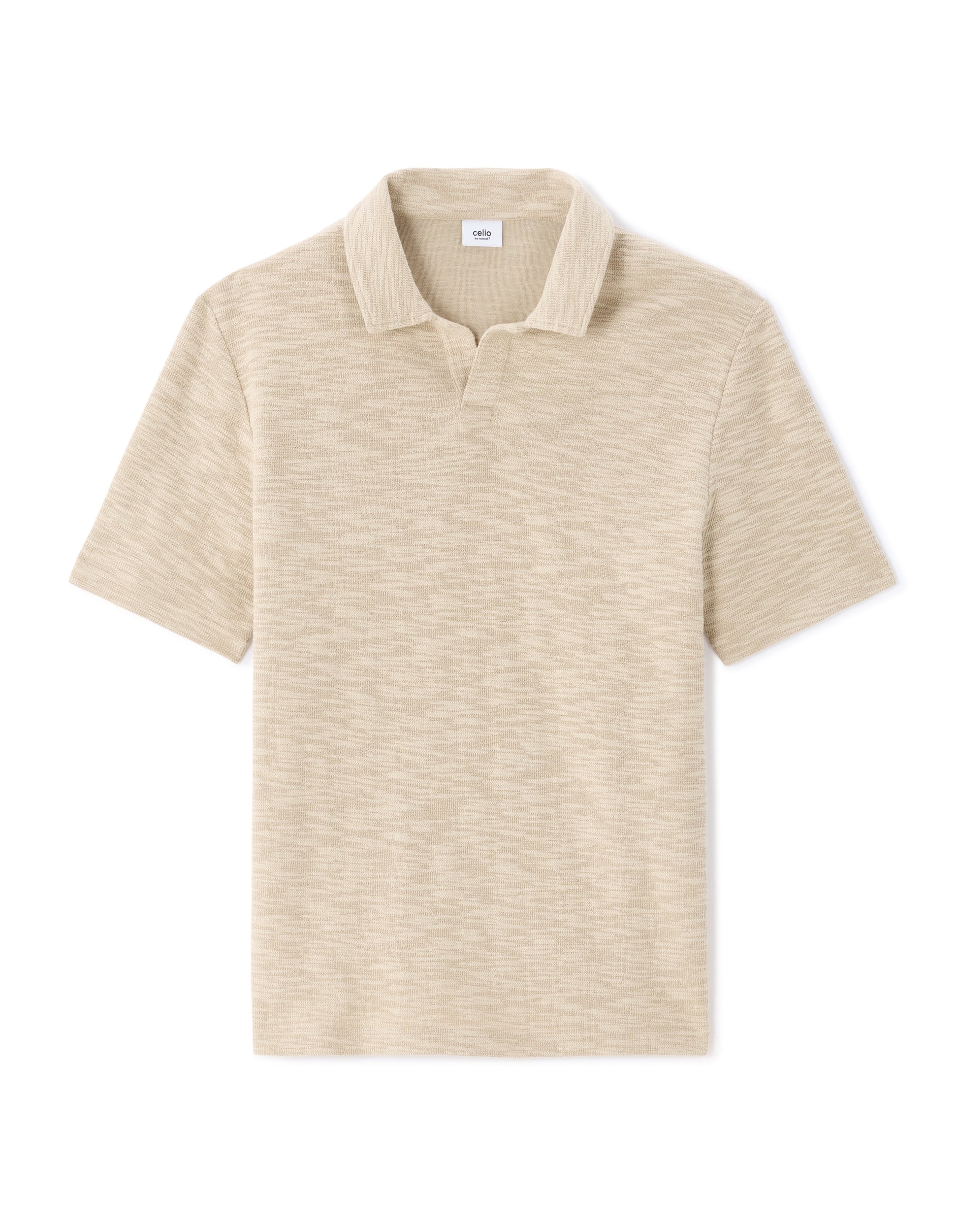 Celio Regular Fit Cuban Collar Bouclé Effect Polo - Beige