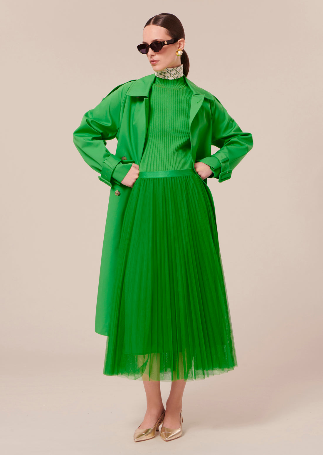 Juillet green pleated tulle skirt by Tara Jarmon Lebanon