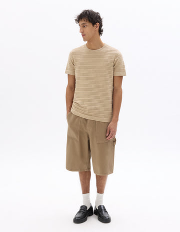 Celio 100% Cotton Regular Fit Textured Knit T-shirt - Beige