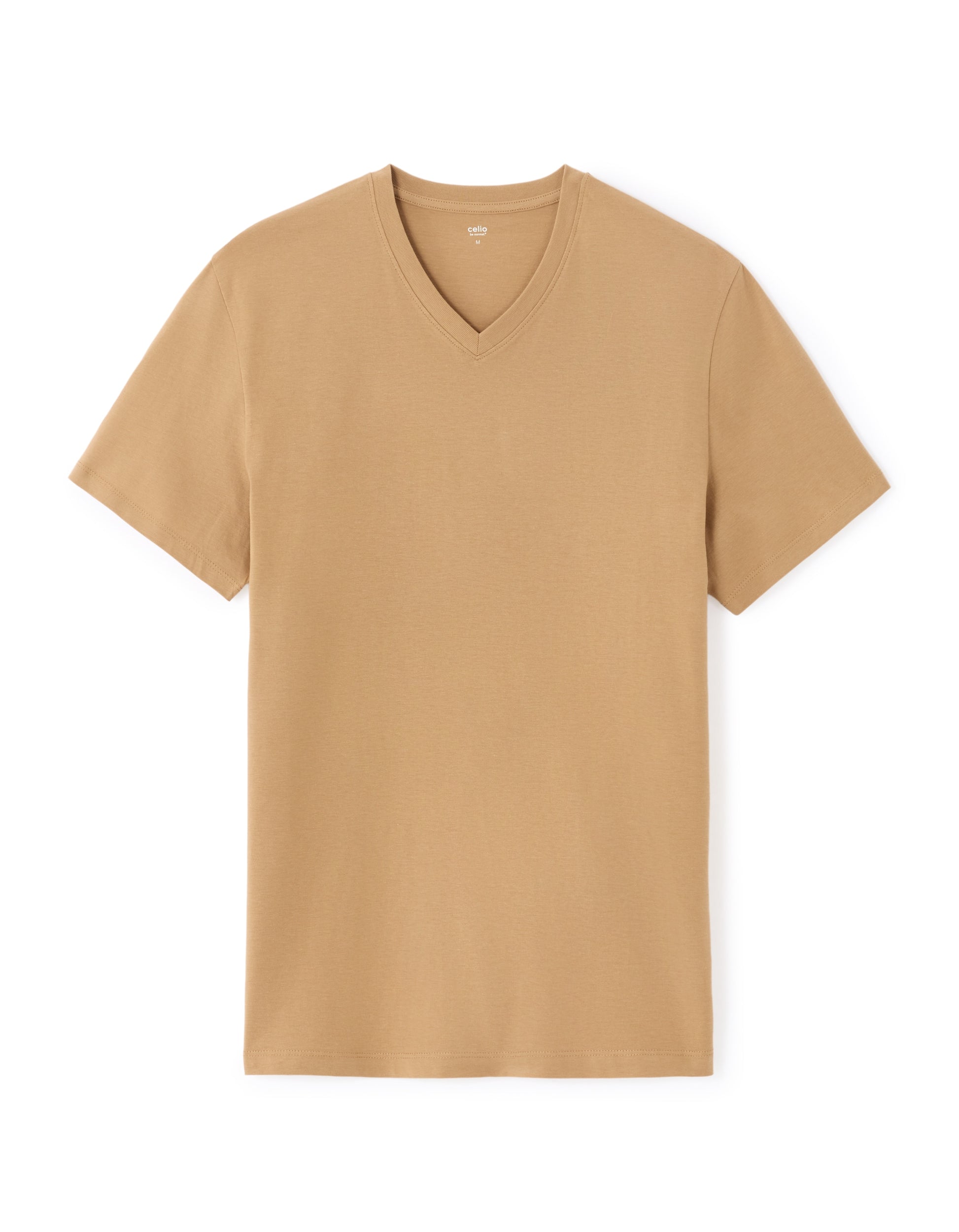Celio V-Neck Regular Fit 100% Cotton T-shirt - Beige