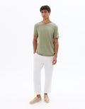 Celio Regular Fit Crew Neck 100% Linen T-shirt - Green