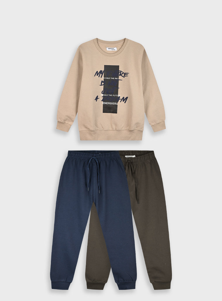 Cotton Blend Boy Tracksuit - Beige