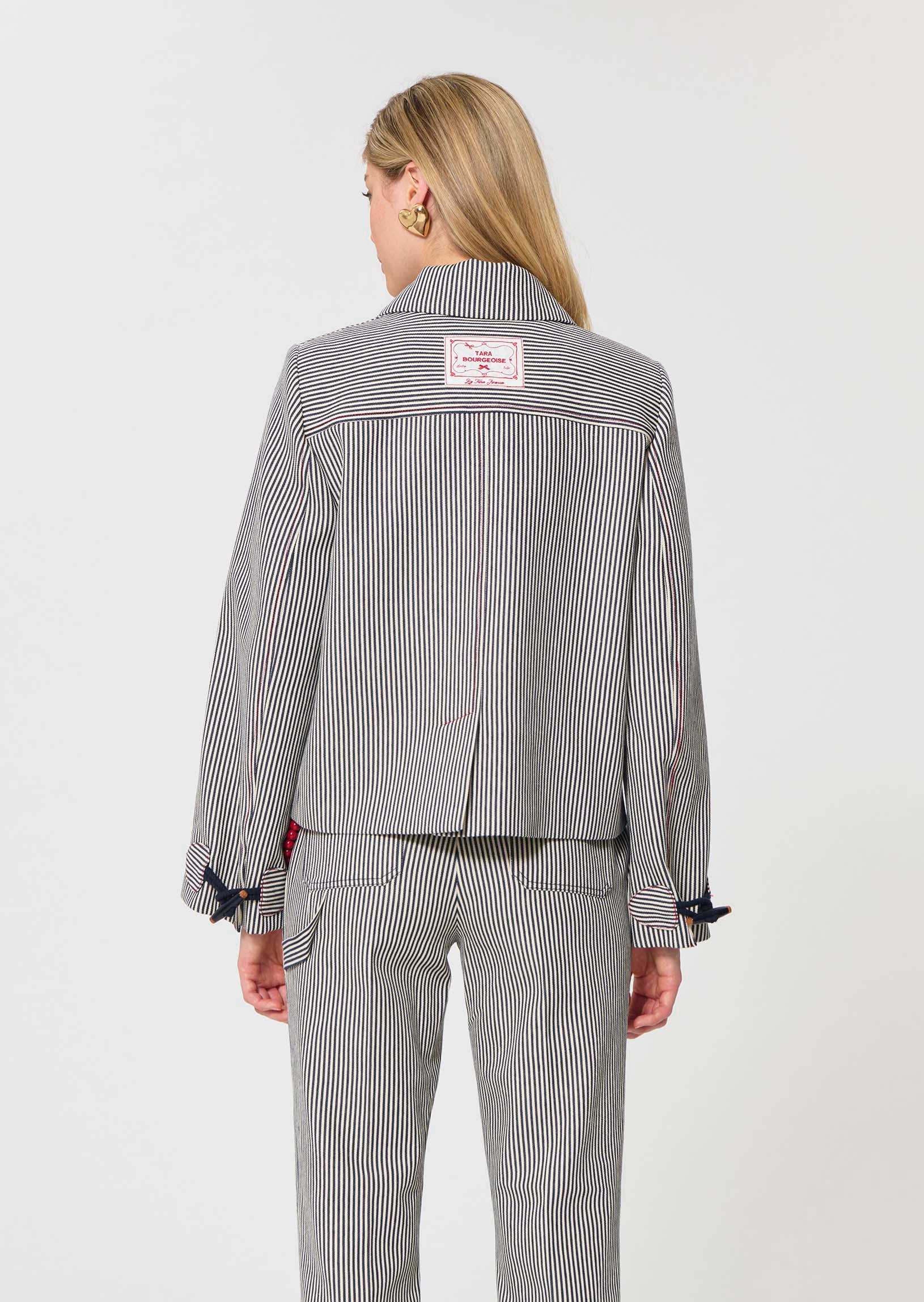 coat in ecru with cotton stripes