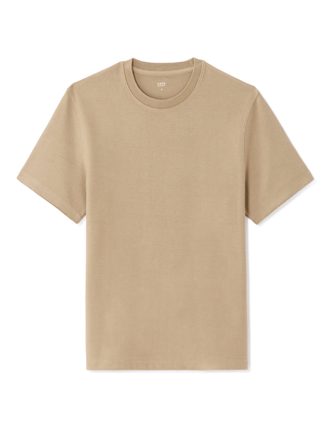 Celio Boxy Crew Neck Textured 100% Cotton T-Shirt - Beige