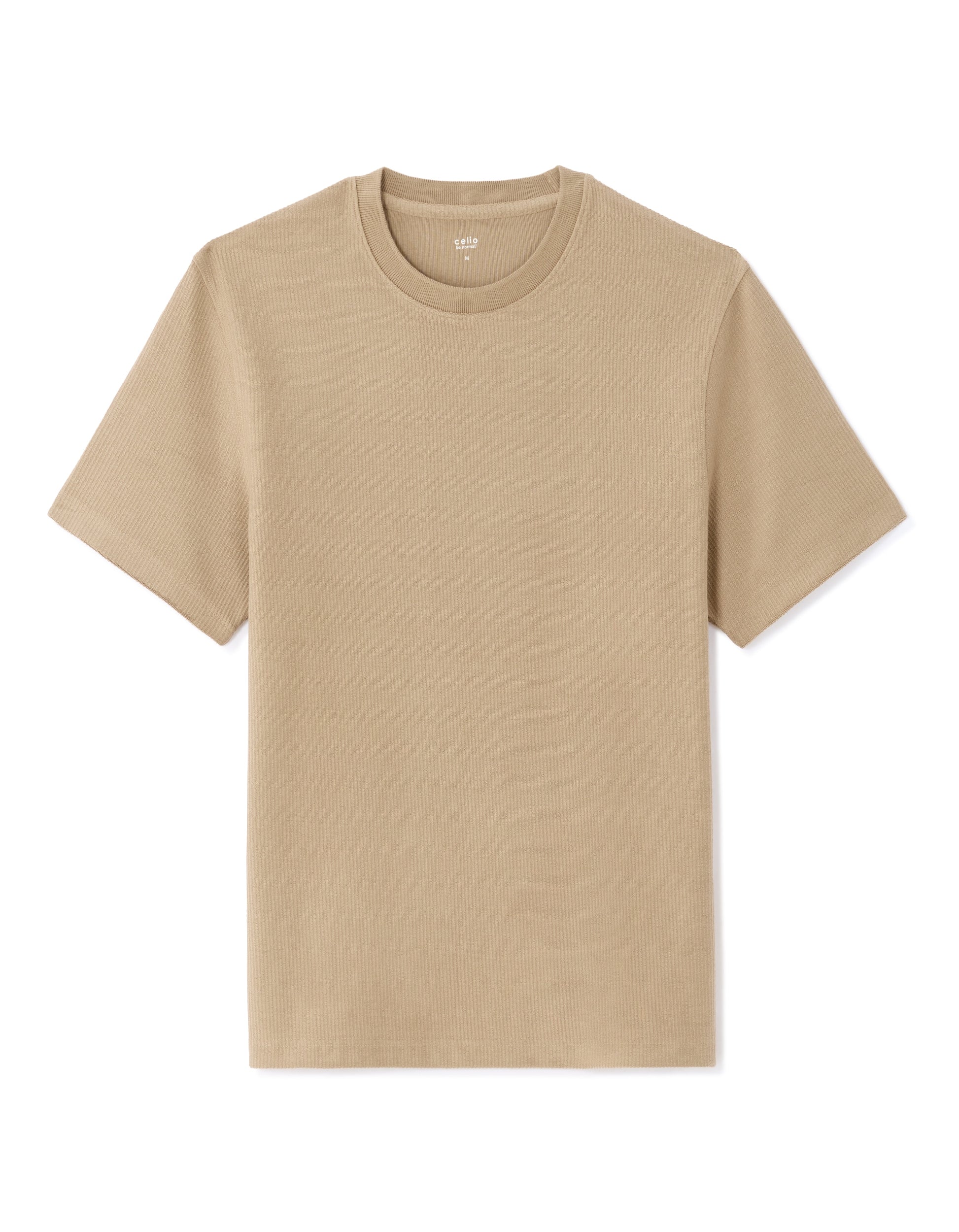 Celio Boxy Crew Neck Textured 100% Cotton T-Shirt - Beige