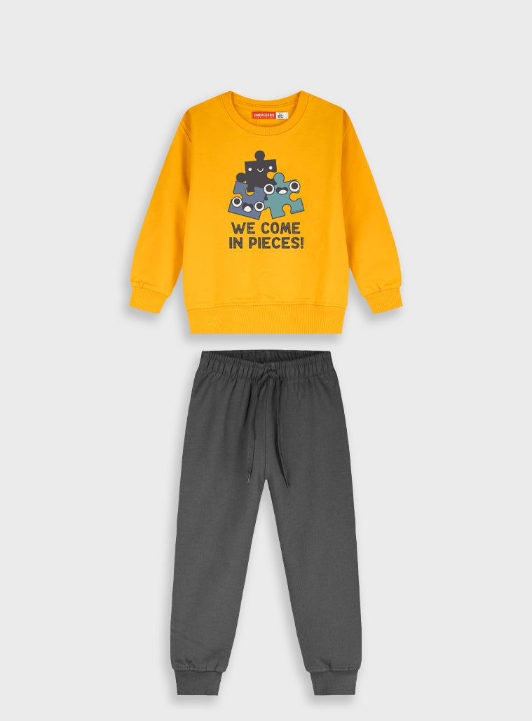 Cotton Blend Boy Tracksuit - Anthracite
