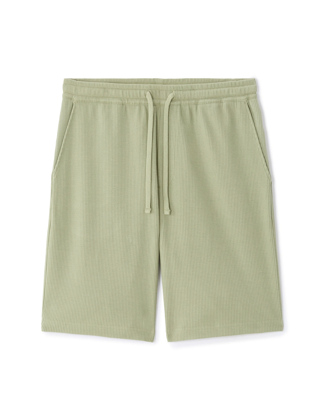 Green Regular Fit Ribbed Knit Bermuda Shorts<br>100% Cotton Celio