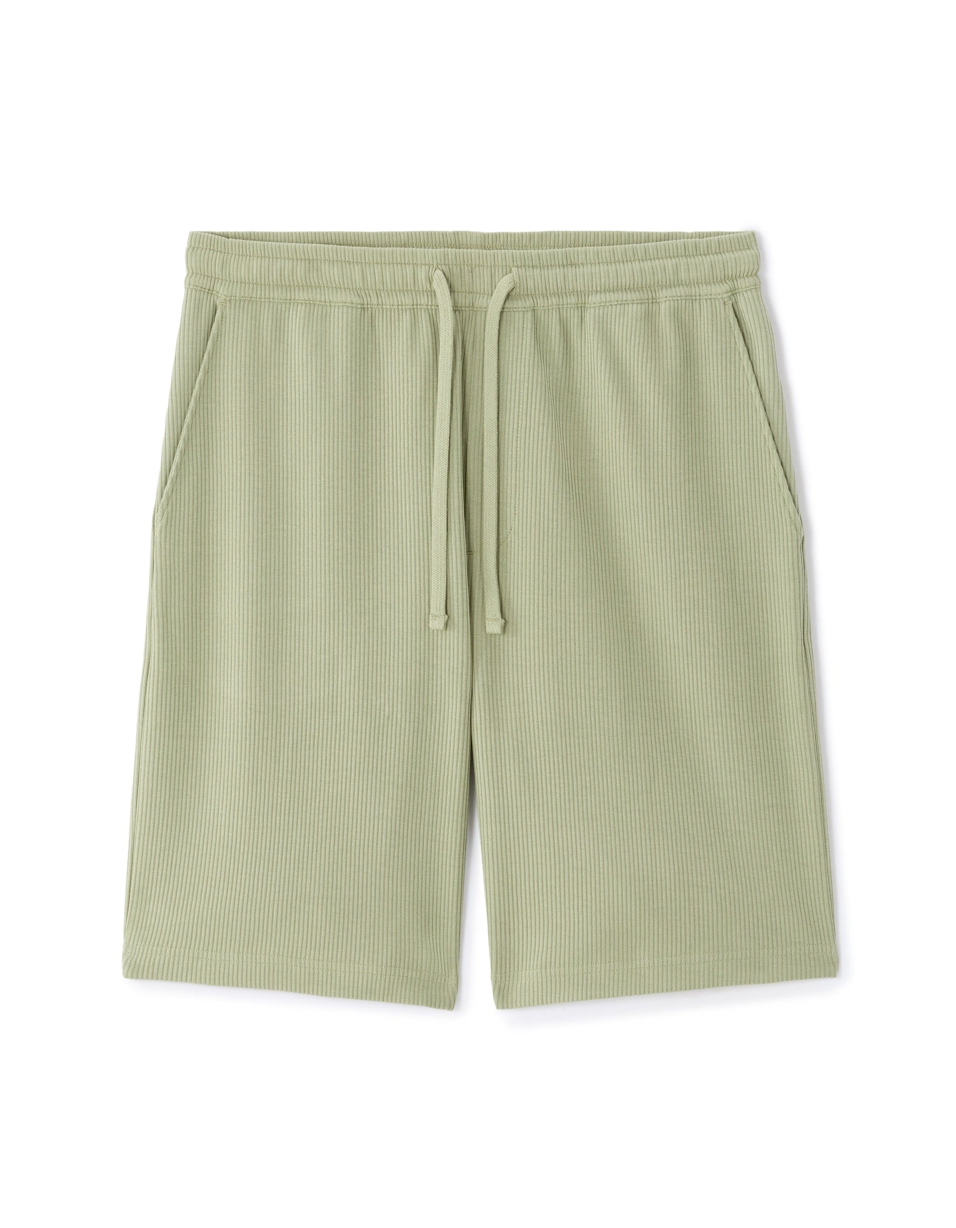 Green Regular Fit Ribbed Knit Bermuda Shorts<br>100% Cotton Celio