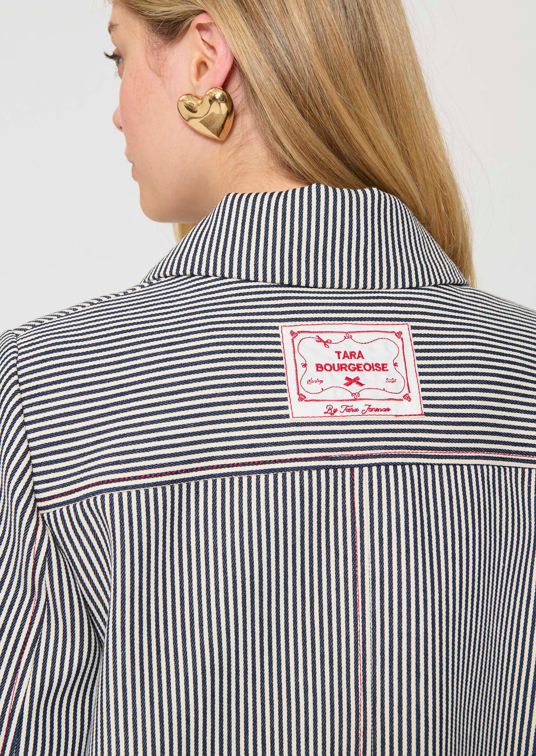 coat in ecru with cotton stripes