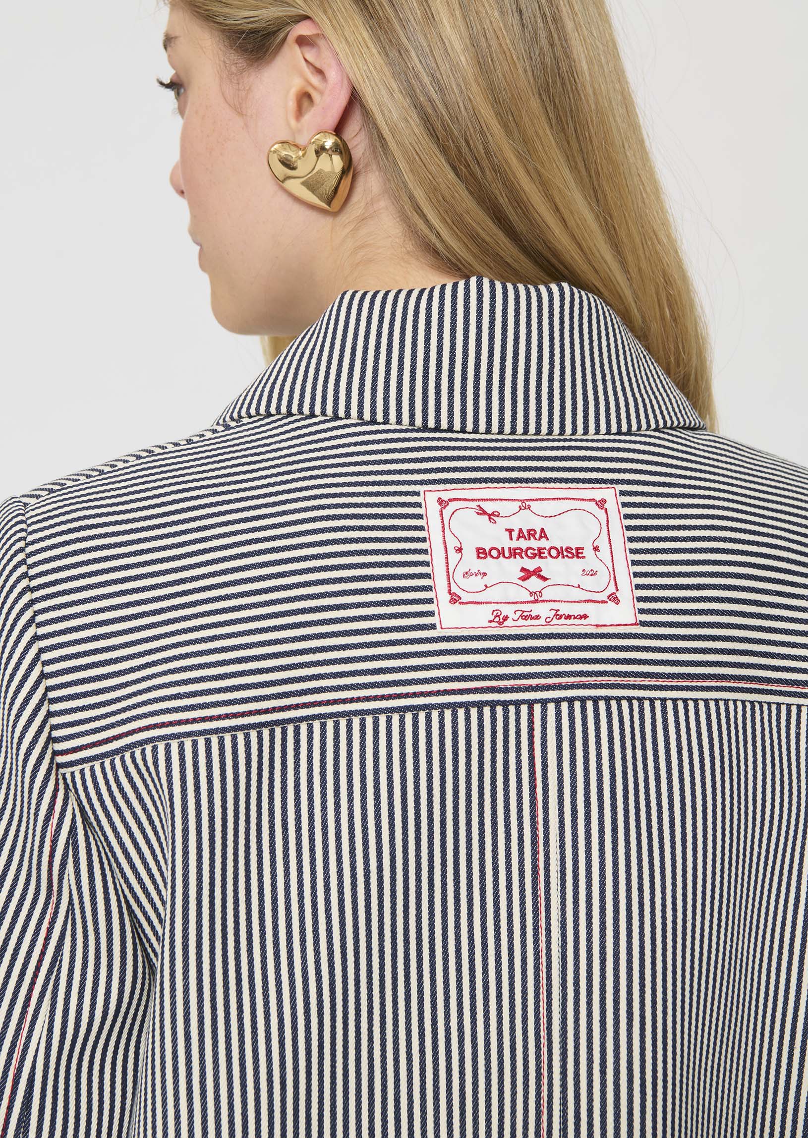 coat in ecru with cotton stripes