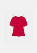 top in red fluid crepe