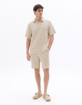 Celio Regular Fit Cuban Collar Bouclé Effect Polo - Beige